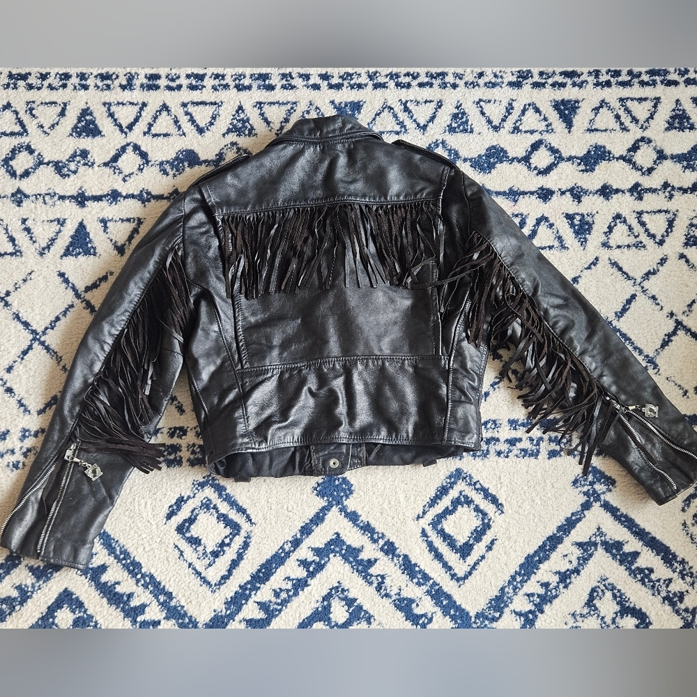 Vintage Women's Brooks Leather Jacket Belted Fringe - Picture 12 of 16